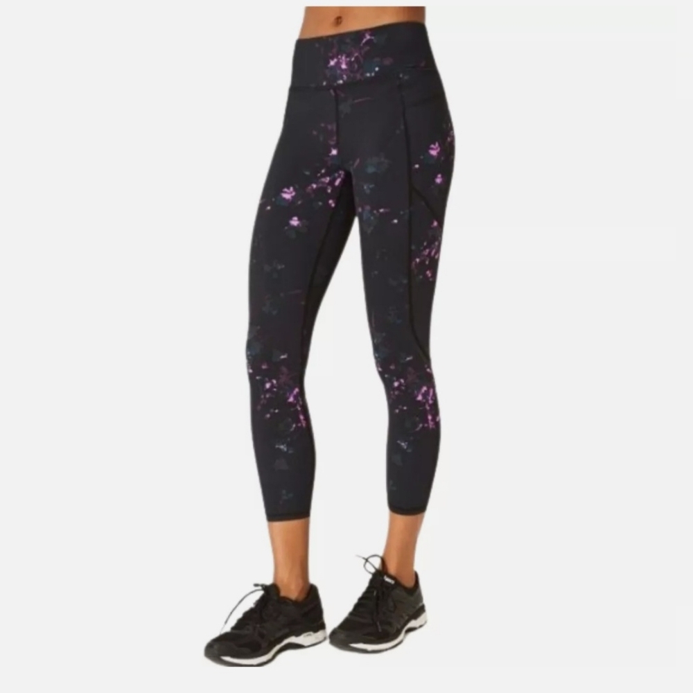 Sweaty Betty London Zero Gravity 7/8 Run Leggings Black Floral Print, size XS